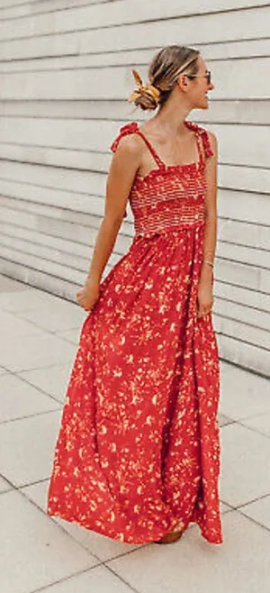Free People Color Colour‎ My World Jumpsuit Red Floral Beige READ PLEASE Pants thumbnail 1