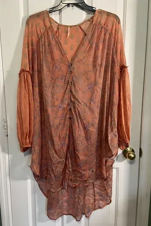 Free People Rust Floral Sheer Button Tunic thumbnail 1