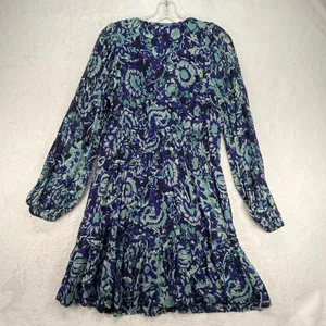 Anthropologie Mini Dress Floral Print Long‎ Sleeve Casual Blue Green M thumbnail 10