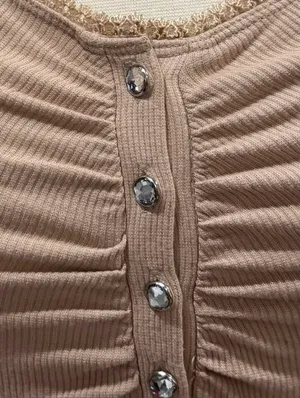 Vintage Y2K Guess Lace Trim Ribbed Ruched Long Sleeve Henley Top thumbnail 7