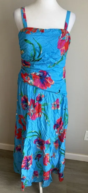 Zarr Collection Taylor Asymmetrical Drop Waist Blue Floral Maxi Dress Womens 8 thumbnail 1