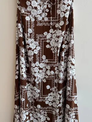 Paper Heart Anthropologie Chocolate Brown Floral Linen Maxi Dress, Size Large thumbnail 4