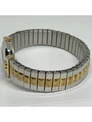 Women’s quartz analog watch silver gold tone 23mm stretch band running thumbnail 4
