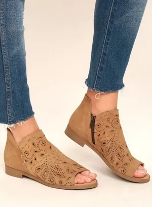 Coolway‎ Nelia open toe laser cut booties tan leather size 39 thumbnail 1