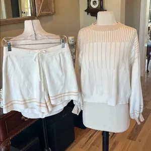 Cream and Tan Striped Sweater and Shorts Set thumbnail 2