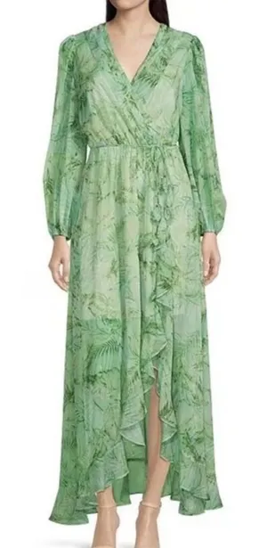 Alex Marie NWT Maxi Dress Green Palm Leaf Print Long Sleeve Faux Wrap Size‎ 24 thumbnail 1