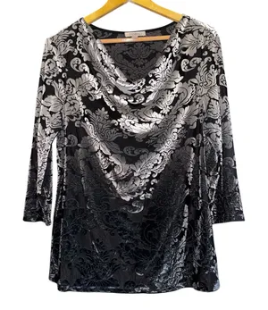 Roz‎ & Ali Semi Sheer Velvet Cowl Neck Top Whimsygoth Dark Romantic XL Vamp Y2K thumbnail 1