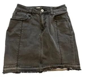 Pac Sun Black Charcoal Lightly Distressed Jean Denim Skirt Size 23 Stretch thumbnail 1
