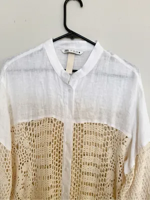 Zara Contrasting Crochet Top Size M thumbnail 3