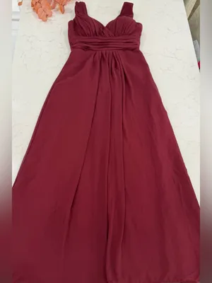 Bill Levkoff Burgundy V‑Neck Pleated Waist Maxi Dress thumbnail 2