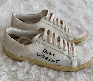 Saint Laurent Court Classic Sneakers White Canvas Leather Size 37 US 7 thumbnail 1