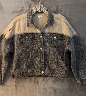 POL Two-Tone Leopard Print Denim Jacket in Brown/Tan Women’s Size L thumbnail 1