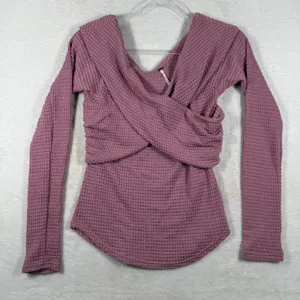 Free People Dusty Rose Waffle Knit Criss Cross Thermal Top Small OB1185373 thumbnail 1