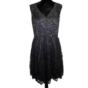 NWT JJs House Black Lace Floral Overlay V-Neck Sleeveless Beaded A-Line Dress 14 thumbnail 11