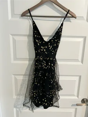 Lulus Favorite Moment Gold and Black Star Print Skater Dress Size S thumbnail 5