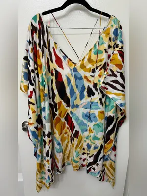 NWT By Anthropologie Printed Beach Cover-Up Dress | Resort Vacation Mini thumbnail 6