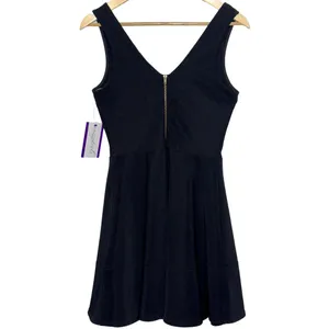 Lululs Black Sleeveless Zip Up V-Neck Fit and Flare Mini Dress Women Size Medium thumbnail 2
