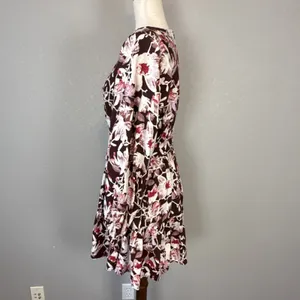 Chelsea28 Womens Floral Tiered Long Sleeve Mini Dress Size M Brown Floral Pocket thumbnail 4