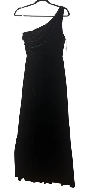Azazie Black Velvet One Shoulder Maxi Dress Gown‎ Women Size A8 Ruched Formal thumbnail 1