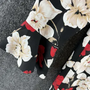 CeCe Womens Floral Mini Dress Size 12 Black Beige Red Long Bell Sleeve Lined thumbnail 10