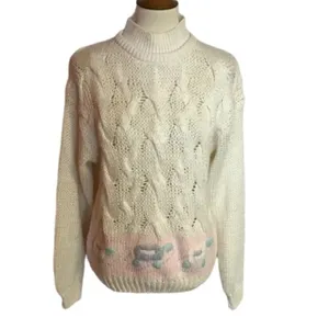Vintage 80s Hand Knit Turtleneck Sweater | Cream Cable Knit Cottagecore thumbnail 2