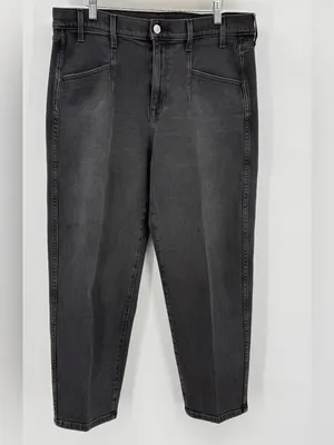 AYR The Beat Cotton High Rise Barrel Leg Ankle Crop Jean Washed Black Size 32 thumbnail 5