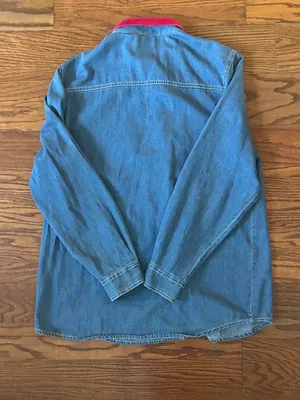 Y2K Bobbie Brooks Santa Reindeer Embroidered Denim Button-Down Shirt Size Large thumbnail 11