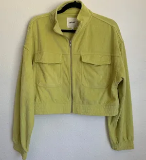NWT Aerie Corduroy Ribbed Zip‎ Up Bomber Jacket in Neon Green thumbnail 1