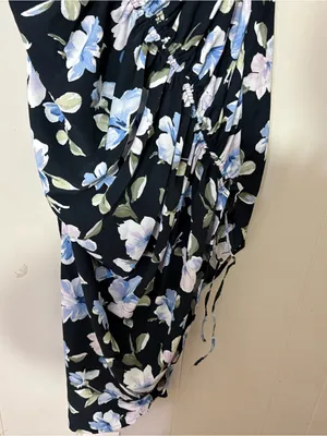 Abercrombie & Fitch Floral Asymmetrical Midi Dress Cowl Neck Cinched Slit Size L thumbnail 6