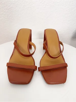 Jaggar The Label Brown Leather Thin Strap Square Toe Block Heel Slide Sandals 6 thumbnail 3