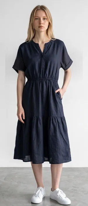 Gap Minimalist Coastal Linen Blend Dress Black size 4 thumbnail 1