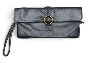 Clarks England Leather Baguette Clutch Bag Wristlet Blue Cotton Lined thumbnail 1