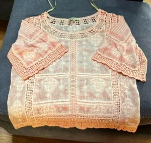 Democracy peach lace and embroidered blouse in small. thumbnail 1