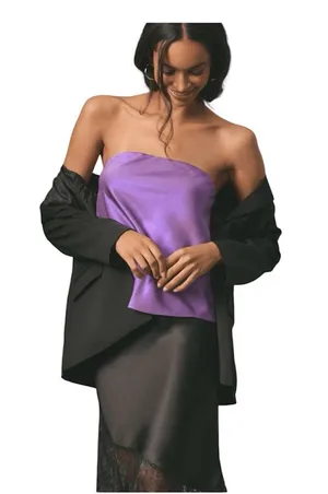 NWT Anthropologie Shine Tube Top in Lilac Purple Lavender Satin Strapless XS thumbnail 1