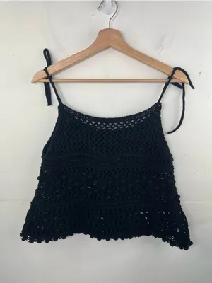 ZARA Black Crochet Knit Tie Strap Crop Tank Top Boho Festival Beach Cover-Up S thumbnail 7