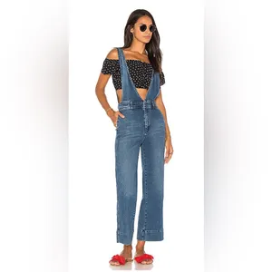 Free People Light Blue Denim Wide-Leg Jumpsuit thumbnail 2