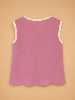 Pretty Dusty Rose top with crochet trim thumbnail 4