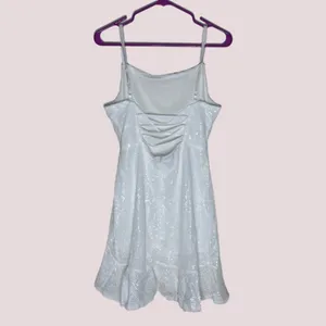 NWOT White Sequin Spaghetti Strap Lace Up Ruffle Hem Bodycon‎ Dress - M thumbnail 6