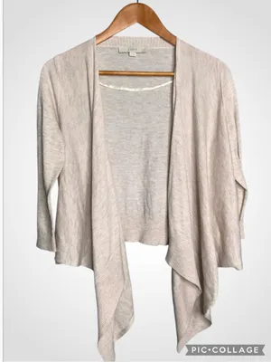 LOFT Cream Open-Front Draped Front Cropped Back Cardigan Medium thumbnail 1