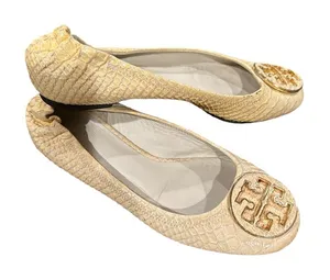 TORY BURCH Beige Cream Snake Print Ballet Flats Slipon Round Toe Gold Shoes 6.5 thumbnail 1