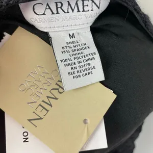 Carmen Marc Valvo Black Lace Long Sleeve Layered Top Medium thumbnail 7