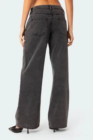 Edikted Viral Tiktik Raelynn Washed Low Rise Jeans In Black thumbnail 2