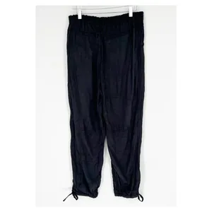 Anthropologie Satin Floral Embossed Tapered‎ Leg Pants Women's S Black thumbnail 3