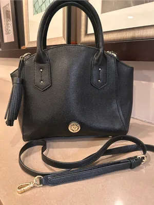 Anne Klein Structured Black Leather Top-Handle Satchel with Tassel Accent thumbnail 2