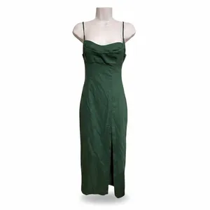 Zara Linen Blend Strappy Midi Dress in Green Size S Cowl Neck Slit thumbnail 2