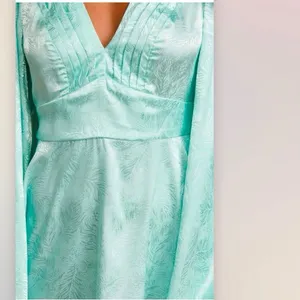 Lulus Stunning Moment‎ Light Blue Satin Jacquard Long Sleeve Mini Dress MEDIUM thumbnail 4