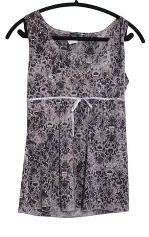 Vanity 90s‎ Y2K Club Purple Damask Sequin Babydoll Top Sleeveless Empire Waist thumbnail 1