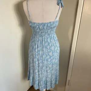 Light Blue Floral Midi Dress Small A-Line Summer Cottagecore Tie Strap Plaid thumbnail 6