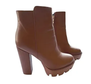 Studio F Chunky Platform Heeled Boots Size 37 – Brown Faux Leather Ankle Boots thumbnail 1