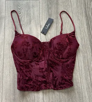New Lulus Burgundy Floral Burnout Velvet Bustier Corset Crop Top Size Medium thumbnail 1
